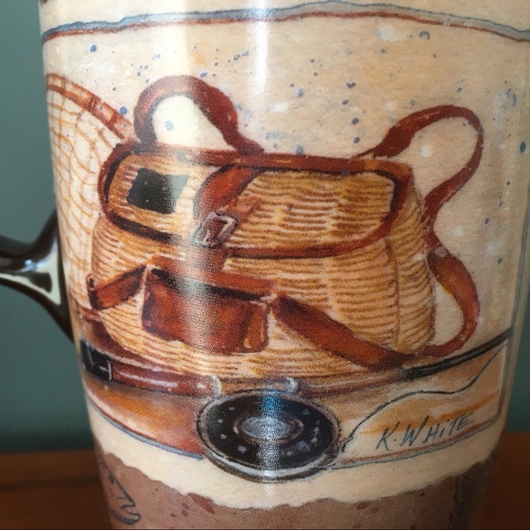 Fishing mug cypress tall 6" tackle box fish pole beige brown coffee cup - Picture 4 of 15